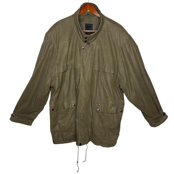 Jindo Furs Sport Other - Jindo Furs Sport Mens XL Vintage Leather Bomber Jacket Olive Green Made in Korea